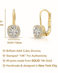 14K Gold Cushion-Shaped Halo Drop Earrings With Lever backs