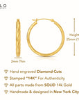 14K Yellow Gold Round Spiral Diamond-cut Hoop Earrings