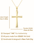 14K Gold Classic Cross Pendant, With 18" Cable Chain Necklace