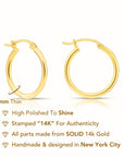 14K Yellow Gold Chunky Hoop Earrings, Flat Bar Post, 2.5mm