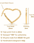 Solid 10K Yellow Gold Diamond-Cut Heart Hoop Earrings, Italian Style Design Hoops