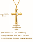 14K Yellow Gold Cross Pendant Necklace, With 18" Cable Chain