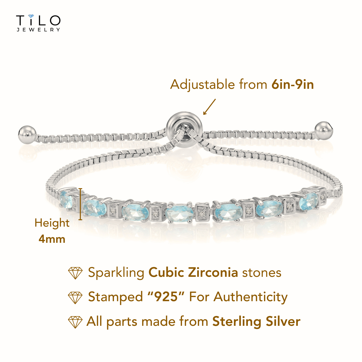 Sterling Silver March Aquamarine Birthstone Bracelet