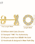 14k Yellow Gold XO Stud Earrings, Hugs and Kisses