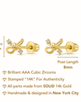 14k Solid Yellow Gold Ribbon Bow Studs, With Screw on Screwbacks