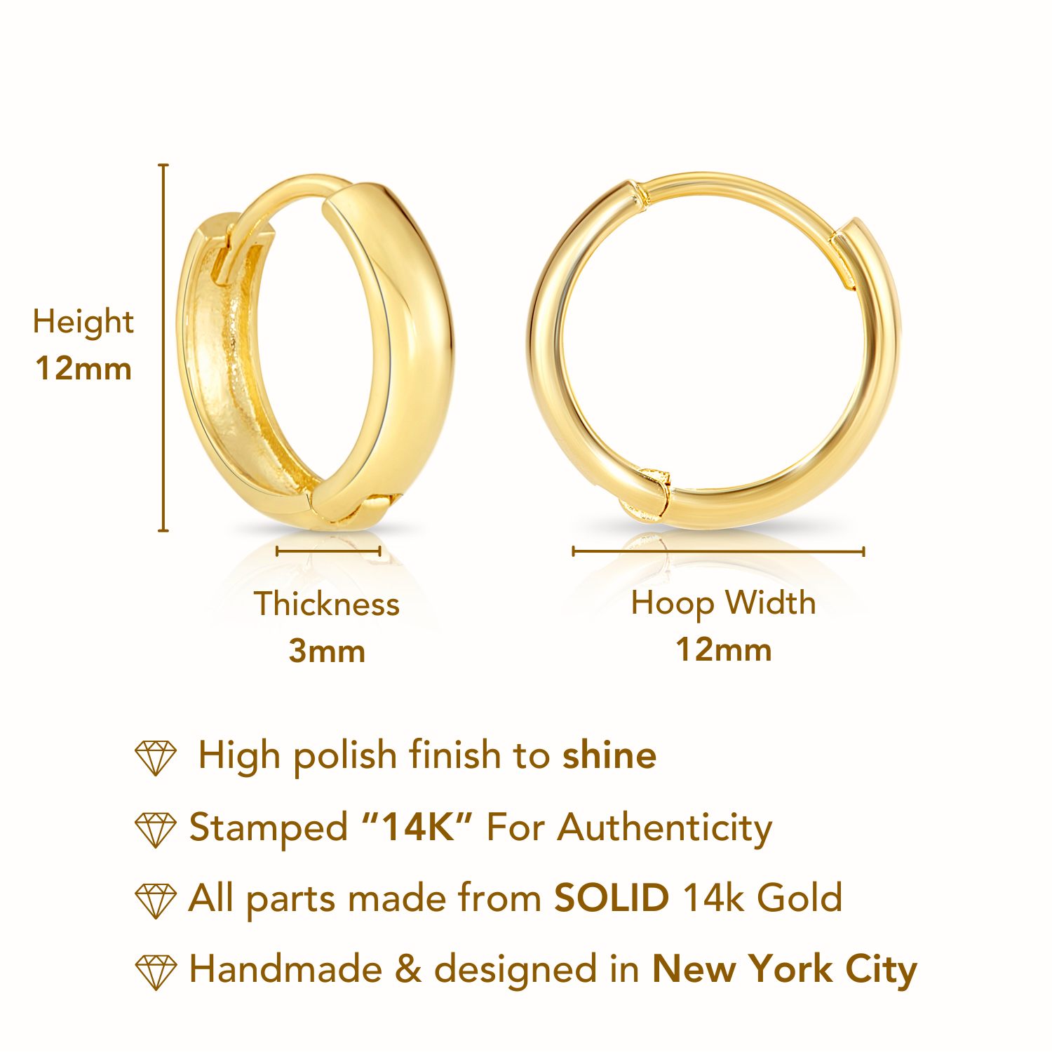 14k Gold Small Huggie Hoop Earrings