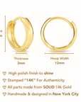 14k Gold Small Huggie Hoop Earrings