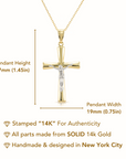 14K Two-Tone Gold Cross Jesus Crucifix Pendant, With 18" Cable Chain Necklace