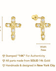 14k Gold CZ Cross Stud Earrings With Screwbacks