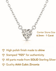 Sterling Silver Simulated Diamond Heart Pendant Necklace, Adjustable 16in-18in