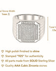 Solid 925 Sterling Silver Pave Square Signet Statement Pinky Wedding Band Ring