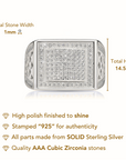 Solid 925 Sterling Silver Pave Square Signet Statement Pinky Wedding Band Ring