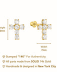 14k Gold CZ Cross Stud Earrings With Screwbacks