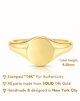 Solid 14k Gold Round Signet Ring, 14k Yellow Gold Stackable Ring, Gift For Her, Large Signet Design Ring