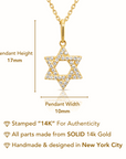 14K Yellow Gold Star Of David Pendant Necklace, With 18" Cable Chain