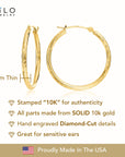 10K Yellow Gold Full Diamond-Cut Round Hoop Earrings