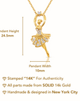 14K Solid Yellow Gold Ballerina Pendant, With 18" Cable Chain Necklace