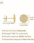 14K Gold Lab Diamond Flower Halo Stud Earrings With Pushbacks, 0.18ctw