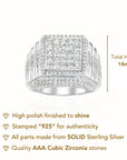 Solid 925 Sterling Silver Princess-Cut Pave Square Signet Statement Pinky Wedding Band Ring