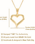 14K Yellow Gold Classic Heart Pendant, With 18" Cable Chain Necklace