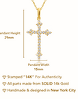 14K Solid Yellow Gold CZ Cross Pendant, With 18" Cable Chain Necklace