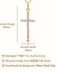 14K Yellow Gold Cross Pendant Necklace, With 18" Cable Chain