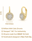 14K Gold Round Brilliant-Cut Halo Drop Earrings With Lever backs