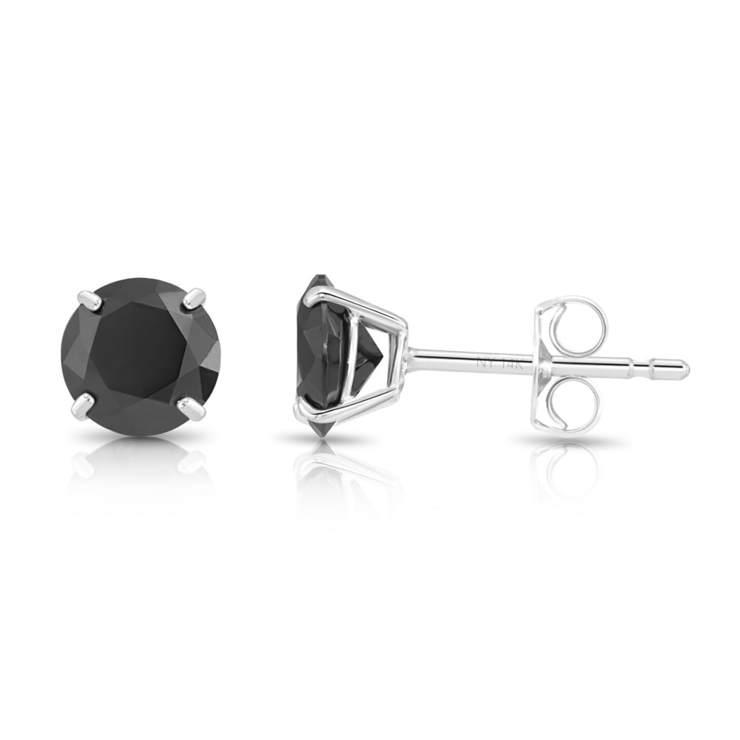 14K White Gold Black Onyx CZ Studs, Pushback