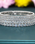 14K White Gold Tennis Bangle Bracelet, With Simulated Diamonds, 7in