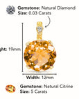 14k Yellow Gold Orange Citrine Gemstone and Diamond Pendant