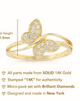 14K Yellow Gold Lab Diamond Butterfly Ring, 0.18ctw