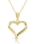 14K Yellow Gold Diamond-Cut Heart Pendant, With 18" Cable Chain Necklace