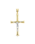 14K Two-Tone Gold Cross Jesus Crucifix Pendant, With 18" Cable Chain Necklace