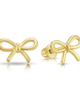 14k Solid Yellow Gold Ribbon Bow Stud Earrings, With Secure Screw-Backs