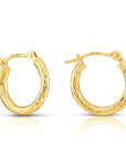 10K Yellow Gold Full Diamond-Cut Round Hoop Earrings