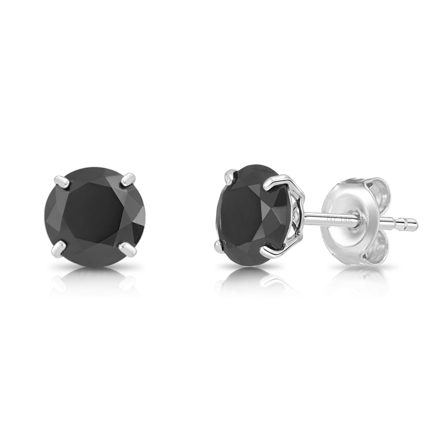 14K White Gold Black Onyx CZ Studs, Pushback