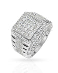 Solid 925 Sterling Silver Princess-Cut Pave Square Signet Statement Pinky Wedding Band Ring