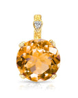 14k Yellow Gold Orange Citrine Gemstone and Diamond Pendant