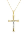 14K Two-Tone Gold Cross Jesus Crucifix Pendant, With 18" Cable Chain Necklace