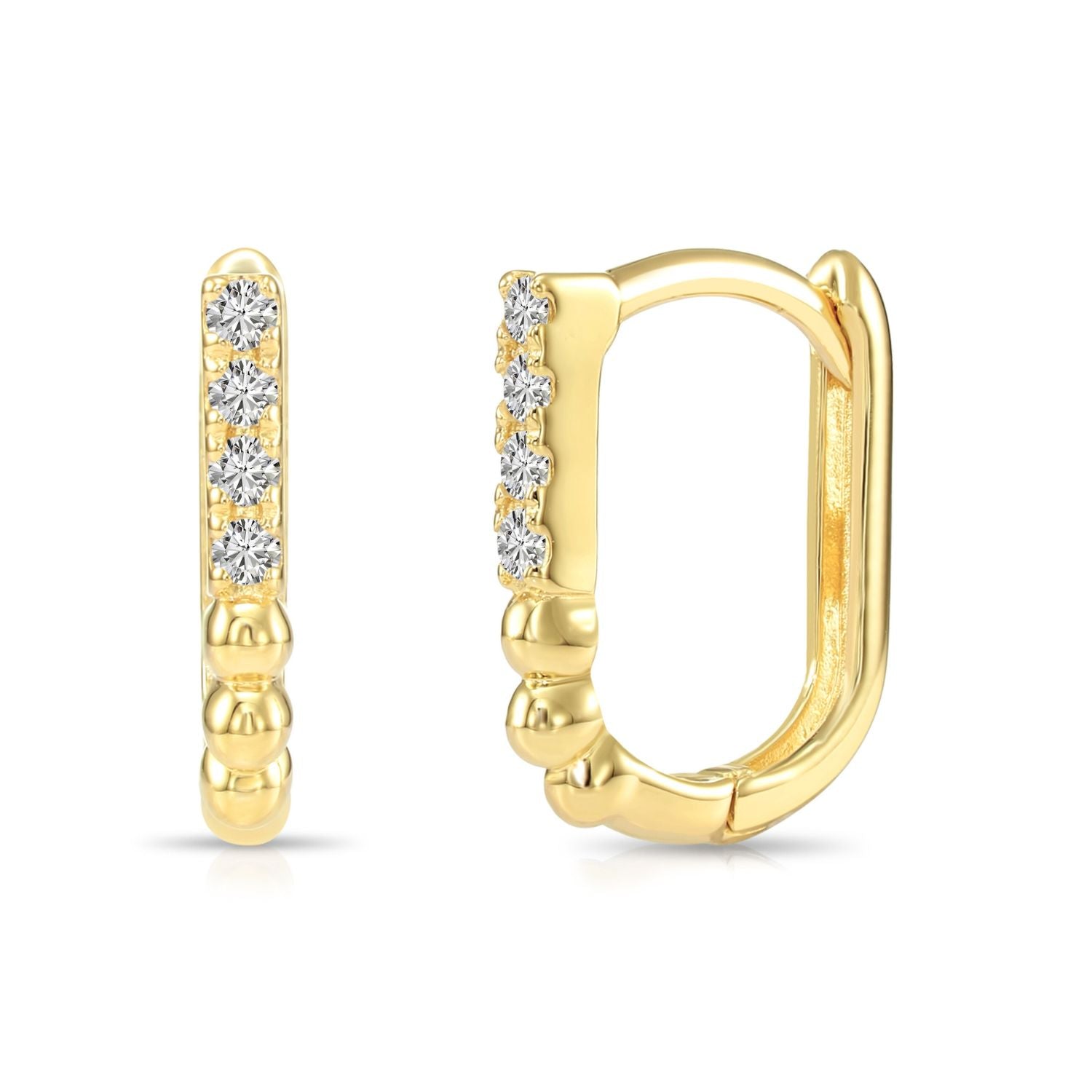 14K Gold Lab Diamond Oval Huggie Hoop Earrings, 0.10ctw