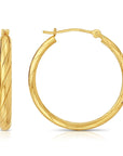 10K Yellow Gold Round Spiral Diamond-Cut Hoop Earrings