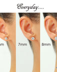 Set of 5! 925 Solid Sterling Silver Basket Set Round CZ Stud Earrings, Pushback Sleeper Studs, Simulated Diamond, Unisex