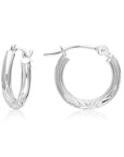 14K Gold Diamond-cut "Floral" Pattern Hoop Earrings with Hand Engraved Satin Finish