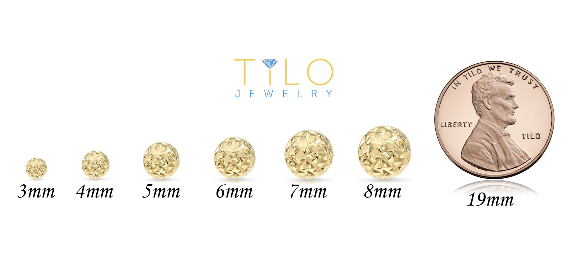 14k Yellow Gold Diamond Cut Sparkle Ball Stud Earrings