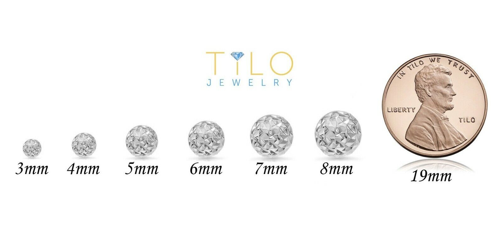 14K White Gold Sparkle Ball Stud Earrings, Hand Engraved Diamond-Cuts