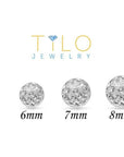 14K White Gold Sparkle Ball Stud Earrings, Hand Engraved Diamond-Cuts