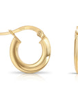 Solid 10K Yellow Gold Round Hoop Earrings, Italian Style, Shiny Flat Tube Hoops, 14mm