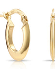 Solid 10K Yellow Gold Round Hoop Earrings, Italian Style, Shiny Flat Tube Hoops, 14mm