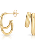 Solid 10K Yellow Gold Double Hoop Earrings, Italian Style Design With Secure Pushbacks