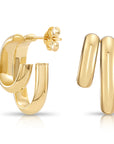 Solid 10K Yellow Gold Double Hoop Earrings, Italian Style Design With Secure Pushbacks